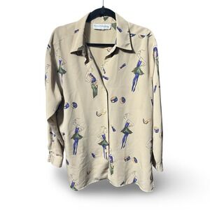 Vintage Norton McNaughton‎ Long Sleeve Button Up Top Fashion Illustration